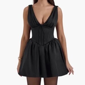 House of CB Emmeliette Corset Satin Minidress Little Black Dress Size M NWT